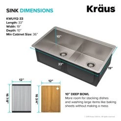 Kraus Kore 33" Undermount Double Basin Stainless Steel Kitchen Sink - Basin Rack, Strainer, Cutting Board, and Drying Mat Included -Kraus Sales Shop kraus kwu112 33 alternate 73