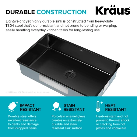 Kraus Pintura 32" Undermount Porcelain Enameled Steel Single Bowl Kitchen Sink - Glossy 7 Kraus Pintura 32" Undermount Porcelain Enameled Steel Single Bowl Kitchen Sink - Glossy - Image 6