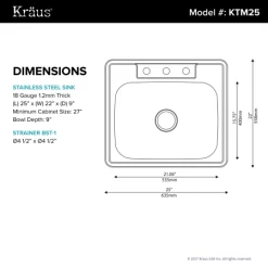 Kraus 25" Drop In Single Bowl 18 Gauge Stainless Steel Kitchen Sink 13 Kraus 25" Drop In Single Bowl 18 Gauge Stainless Steel Kitchen Sink -Kraus Sales Shop ktm25 gallery2
