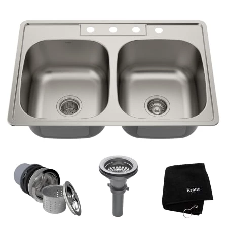 Kraus 33-1/8" Drop In 50/50 Double Bowl 18 Gauge Stainless Steel Kitchen Sink 3 Kraus 33-1/8" Drop In 50/50 Double Bowl 18 Gauge Stainless Steel Kitchen Sink