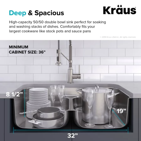 Kraus Premier 32" Undermount Double Basin Stainless Steel Kitchen Sink 6 Kraus Premier 32" Undermount Double Basin Stainless Steel Kitchen Sink - Image 4