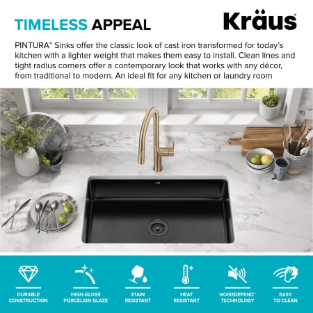 Kraus Pintura 32" Undermount Porcelain Enameled Steel Single Bowl Kitchen Sink - Glossy 3 Kraus Pintura 32" Undermount Porcelain Enameled Steel Single Bowl Kitchen Sink - Glossy - Image 2