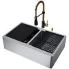 Vigo Oxford 33" Slotted Apron Farmhouse Double Basin Stainless Steel Kitchen Sink with Single Hole 1.8 GPM Brant Kitchen Faucet 1 Vigo Oxford 33" Slotted Apron Farmhouse Double Basin Stainless Steel Kitchen Sink with Single Hole 1.8 GPM Brant Kitchen Faucet -Kraus Sales Shop vigo vg151003 4305231