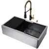 Vigo Oxford 36" Flat Apron Farmhouse Single Basin Stainless Steel Kitchen Sink with Single Hole 1.8 GPM Brant Kitchen Faucet