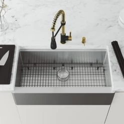 Vigo Oxford 36" Flat Apron Farmhouse Single Basin Stainless Steel Kitchen Sink with Single Hole 1.8 GPM Brant Kitchen Faucet -Kraus Sales Shop vigo vg151005 alternate view 1099