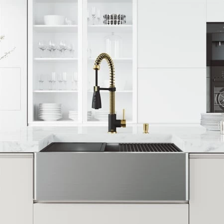 Vigo Oxford 30" Flat Apron Farmhouse Single Basin Stainless Steel Kitchen Sink with Single Hole 1.8 GPM Brant Kitchen Faucet 4 Vigo Oxford 30" Flat Apron Farmhouse Single Basin Stainless Steel Kitchen Sink with Single Hole 1.8 GPM Brant Kitchen Faucet - Image 2