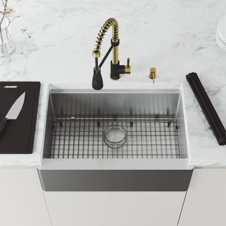Vigo Oxford 30" Flat Apron Farmhouse Single Basin Stainless Steel Kitchen Sink with Single Hole 1.8 GPM Brant Kitchen Faucet 6 Vigo Oxford 30" Flat Apron Farmhouse Single Basin Stainless Steel Kitchen Sink with Single Hole 1.8 GPM Brant Kitchen Faucet - Image 4