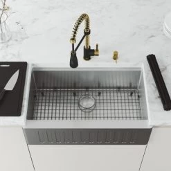 Vigo Oxford 33" Slotted Apron Farmhouse Single Basin Stainless Steel Kitchen Sink with Single Hole 1.8 GPM Brant Kitchen Faucet -Kraus Sales Shop vigo vg151007 alternate view 1008