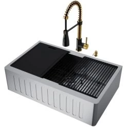 Vigo Oxford 33" Slotted Apron Farmhouse Single Basin Stainless Steel Kitchen Sink with Single Hole 1.8 GPM Brant Kitchen Faucet -Kraus Sales Shop vigo vg151007 alternate view 1009