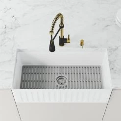 Vigo Matte Stone 36" Slotted Apron Farmhouse Single Basin Matte Stone™ Kitchen Sink with Single Hole 1.8 GPM Brant Kitchen Faucet -Kraus Sales Shop vigo vg151008 alternate view 1074