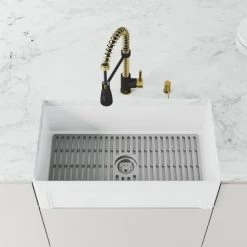 Vigo Matte Stone 33" Casement Apron Farmhouse Single Basin Matte Stone™ Kitchen Sink with Single Hole 1.8 GPM Brant Kitchen Faucet -Kraus Sales Shop vigo vg151011 alternate view 1022