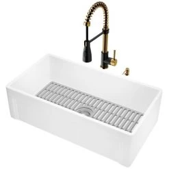 Vigo Matte Stone 33" Casement Apron Farmhouse Single Basin Matte Stone™ Kitchen Sink with Single Hole 1.8 GPM Brant Kitchen Faucet -Kraus Sales Shop vigo vg151011 alternate view 1023