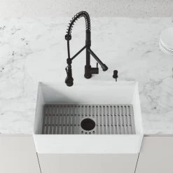 Vigo Matte Stone 30" Flat Apron Farmhouse Single Basin Matte Stone™ Kitchen Sink with Single Hole 1.8 GPM Zurich Kitchen Faucet 11 Vigo Matte Stone 30" Flat Apron Farmhouse Single Basin Matte Stone™ Kitchen Sink with Single Hole 1.8 GPM Zurich Kitchen Faucet -Kraus Sales Shop vigo vg151015 alternate view 1623
