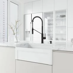 Vigo Matte Stone 30" Casement Apron Farmhouse Single Basin Matte Stone™ Kitchen Sink with Single Hole 1.8 GPM Livingston Kitchen Faucet -Kraus Sales Shop vigo vg151017 alternate view 1125