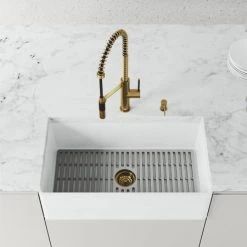 Vigo Matte Stone 33" Flat Apron Farmhouse Single Basin Matte Stone™ Kitchen Sink with Single Hole 1.8 GPM Livingston Kitchen Faucet -Kraus Sales Shop vigo vg151022 alternate view 1661