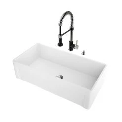 Vigo ALL-IN-ONE 36" Farmhouse Single Basin Matte Stone™ Kitchen Sink with Edison Stainless Steel / Matte Black Single Hole 1.8 GPM Kitchen Faucet, Soap Dispenser, Basket Strainer and Cutting Board Included 13 Vigo ALL-IN-ONE 36" Farmhouse Single Basin Matte Stone™ Kitchen Sink with Edison Stainless Steel / Matte Black Single Hole 1.8 GPM Kitchen Faucet, Soap Dispenser, Basket Strainer and Cutting Board Included -Kraus Sales Shop vigo vg15504 alternate image 274