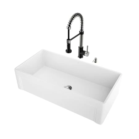 Vigo ALL-IN-ONE 36" Farmhouse Single Basin Matte Stone™ Kitchen Sink with Edison Stainless Steel / Matte Black Single Hole 1.8 GPM Kitchen Faucet, Soap Dispenser, Basket Strainer and Cutting Board Included 8 Vigo ALL-IN-ONE 36" Farmhouse Single Basin Matte Stone™ Kitchen Sink with Edison Stainless Steel / Matte Black Single Hole 1.8 GPM Kitchen Faucet, Soap Dispenser, Basket Strainer and Cutting Board Included - Image 6