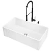 Vigo Matte Stone 33" Farmhouse Single Basin Matte Stone™ Kitchen Sink with Faucet , Soap Dispenser, Basket Strainer, and Cutting Board -Kraus Sales Shop vigo vg15787 3043482