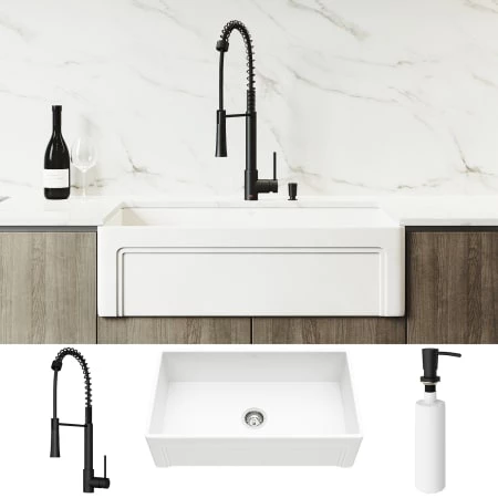 Vigo Matte Stone 33" Farmhouse Single Basin Matte Stone™ Kitchen Sink with Faucet , Soap Dispenser, Basket Strainer, and Cutting Board 4 Vigo Matte Stone 33" Farmhouse Single Basin Matte Stone™ Kitchen Sink with Faucet , Soap Dispenser, Basket Strainer, and Cutting Board - Image 2