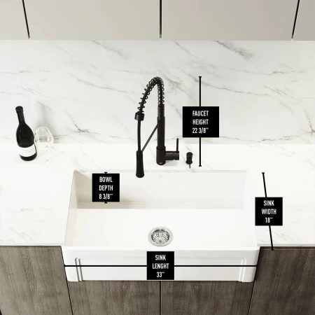 Vigo Matte Stone 33" Farmhouse Single Basin Matte Stone™ Kitchen Sink with Faucet , Soap Dispenser, Basket Strainer, and Cutting Board 7 Vigo Matte Stone 33" Farmhouse Single Basin Matte Stone™ Kitchen Sink with Faucet , Soap Dispenser, Basket Strainer, and Cutting Board - Image 5
