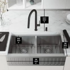 Vigo Oxford 36" Farmhouse Double Basin Stainless Steel Kitchen Sink with Greenwich Single Hole 1.8 GPM Kitchen Faucet and Soap Dispenser 12 Vigo Oxford 36" Farmhouse Double Basin Stainless Steel Kitchen Sink with Greenwich Single Hole 1.8 GPM Kitchen Faucet and Soap Dispenser -Kraus Sales Shop vigo vg15898 alternate image 215