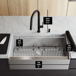 Vigo Oxford 36" Farmhouse Single Basin Stainless Steel Kitchen Sink with Greenwich Single Hole 1.8 GPM Kitchen Faucet and Soap Dispenser -Kraus Sales Shop vigo vg15916 alternate image 216