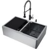 Vigo Oxford 33" Farmhouse Double Basin Stainless Steel Kitchen Sink with Edison Single Hole 1.8 GPM Kitchen Faucet and Soap Dispenser 2 Vigo Oxford 33" Farmhouse Double Basin Stainless Steel Kitchen Sink with Edison Single Hole 1.8 GPM Kitchen Faucet and Soap Dispenser -Kraus Sales Shop vigo vg15922 5130731