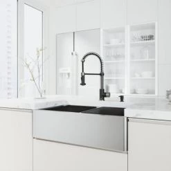 Vigo Oxford 33" Farmhouse Double Basin Stainless Steel Kitchen Sink with Edison Single Hole 1.8 GPM Kitchen Faucet and Soap Dispenser -Kraus Sales Shop vigo vg15922 alternate image 285