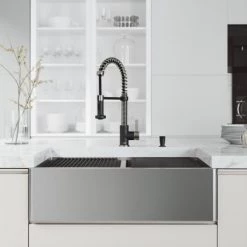 Vigo Oxford 33" Farmhouse Double Basin Stainless Steel Kitchen Sink with Edison Single Hole 1.8 GPM Kitchen Faucet and Soap Dispenser -Kraus Sales Shop vigo vg15922 alternate image 84