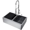 Vigo Oxford 33" Farmhouse Double Basin Stainless Steel Kitchen Sink with Zurich Single Hole 1.8 GPM Kitchen Faucet and Soap Dispenser