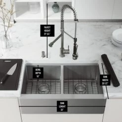 Vigo Oxford 33" Farmhouse Double Basin Stainless Steel Kitchen Sink with Zurich Single Hole 1.8 GPM Kitchen Faucet and Soap Dispenser 12 Vigo Oxford 33" Farmhouse Double Basin Stainless Steel Kitchen Sink with Zurich Single Hole 1.8 GPM Kitchen Faucet and Soap Dispenser -Kraus Sales Shop vigo vg15923 alternate image 219