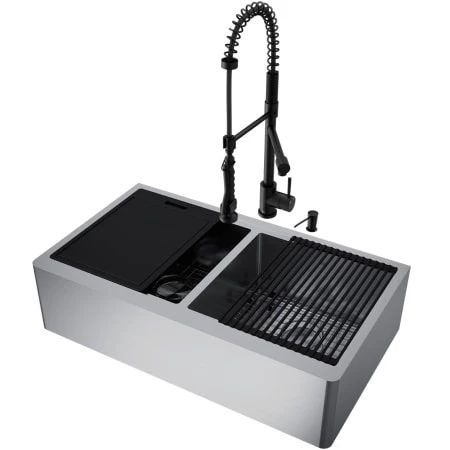 Vigo Oxford 36" Farmhouse Double Basin Stainless Steel Kitchen Sink with Zurich Single Hole 1.8 GPM Kitchen Faucet and Soap Dispenser 3 Vigo Oxford 36" Farmhouse Double Basin Stainless Steel Kitchen Sink with Zurich Single Hole 1.8 GPM Kitchen Faucet and Soap Dispenser