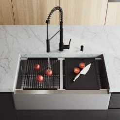 Vigo Oxford SoundAbsorb™ 36" Flat Apron Farmhouse Double Basin Stainless Steel Kitchen Sink with Single Hole 1.8 GPM Laurelton Kitchen Faucet -Kraus Sales Shop vigo vg15930 alternate image 154