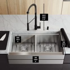 Vigo Oxford SoundAbsorb™ 36" Flat Apron Farmhouse Double Basin Stainless Steel Kitchen Sink with Single Hole 1.8 GPM Laurelton Kitchen Faucet -Kraus Sales Shop vigo vg15930 alternate image 221