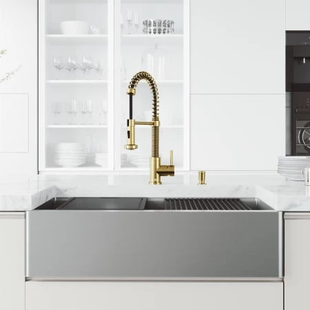 Vigo Oxford SoundAbsorb™ 36" Flat Apron Farmhouse Single Basin Stainless Steel Kitchen Sink with Single Hole 1.8 GPM Edison Kitchen Faucet 4 Vigo Oxford SoundAbsorb™ 36" Flat Apron Farmhouse Single Basin Stainless Steel Kitchen Sink with Single Hole 1.8 GPM Edison Kitchen Faucet - Image 2