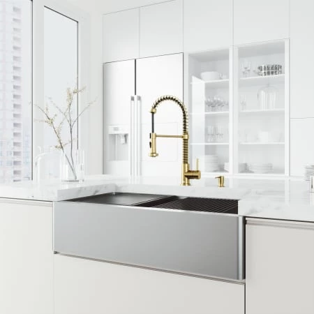 Vigo Oxford SoundAbsorb™ 36" Flat Apron Farmhouse Single Basin Stainless Steel Kitchen Sink with Single Hole 1.8 GPM Edison Kitchen Faucet 5 Vigo Oxford SoundAbsorb™ 36" Flat Apron Farmhouse Single Basin Stainless Steel Kitchen Sink with Single Hole 1.8 GPM Edison Kitchen Faucet - Image 3
