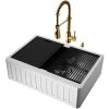 Vigo Oxford SoundAbsorb™ 30" Slotted Apron Farmhouse Single Basin Stainless Steel Kitchen Sink with Single Hole 1.8 GPM Brant Kitchen Faucet