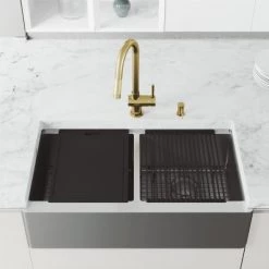 Vigo Oxford SoundAbsorb™ 36" Flat Apron Farmhouse Double Basin Stainless Steel Kitchen Sink with Single Hole 1.8 GPM Gramercy Kitchen Faucet -Kraus Sales Shop vigo vg15959 alternate image 159