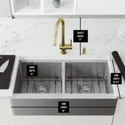 Vigo Oxford SoundAbsorb™ 36" Flat Apron Farmhouse Double Basin Stainless Steel Kitchen Sink with Single Hole 1.8 GPM Gramercy Kitchen Faucet -Kraus Sales Shop vigo vg15959 alternate image 226