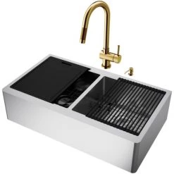 Vigo Oxford SoundAbsorb™ 36" Flat Apron Farmhouse Double Basin Stainless Steel Kitchen Sink with Single Hole 1.8 GPM Gramercy Kitchen Faucet -Kraus Sales Shop vigo vg15959 alternate image 293