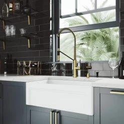 Vigo Matte Stone 30" Casement Apron Farmhouse Single Basin Matte Stone™ Kitchen Sink with Single Hole 1.8 GPM Livingston Kitchen Faucet -Kraus Sales Shop vigo vg15963 alternate image 160