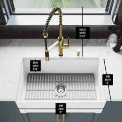 Vigo Matte Stone 30" Casement Apron Farmhouse Single Basin Matte Stone™ Kitchen Sink with Single Hole 1.8 GPM Livingston Kitchen Faucet -Kraus Sales Shop vigo vg15963 alternate image 227