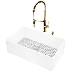 Vigo Matte Stone 30" Casement Apron Farmhouse Single Basin Matte Stone™ Kitchen Sink with Single Hole 1.8 GPM Livingston Kitchen Faucet -Kraus Sales Shop vigo vg15963 alternate image 294