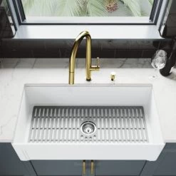 Vigo Matte Stone 36" Farmhouse Single Basin Stone Composite Kitchen Sink with Single Hole 1.8 GPM Kitchen Faucet -Kraus Sales Shop vigo vg15966 alternate image 39