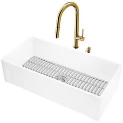 Vigo Matte Stone 36" Farmhouse Single Basin Stone Composite Kitchen Sink with Single Hole 1.8 GPM Kitchen Faucet -Kraus Sales Shop vigo vg15966 alternate image 40