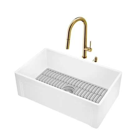 Vigo Matte Stone 30" Casement Apron Farmhouse Single Basin Matte Stone™ Kitchen Sink with Single Hole 1.8 GPM Greenwich Kitchen Faucet 8 Vigo Matte Stone 30" Casement Apron Farmhouse Single Basin Matte Stone™ Kitchen Sink with Single Hole 1.8 GPM Greenwich Kitchen Faucet - Image 6