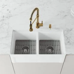 Vigo Matte Stone 33" Farmhouse Double Basin Stone Composite Kitchen Sink with Single Hole 1.8 GPM Kitchen Faucet -Kraus Sales Shop vigo vg15970 alternate image 28