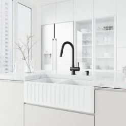 Vigo Matte Stone 33" Farmhouse Double Basin Stone Composite Kitchen Sink with Single Hole 1.8 GPM Kitchen Faucet 10 Vigo Matte Stone 33" Farmhouse Double Basin Stone Composite Kitchen Sink with Single Hole 1.8 GPM Kitchen Faucet -Kraus Sales Shop vigo vg15978 alternate image 14