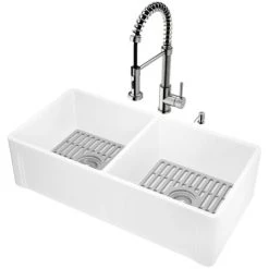 Vigo Matte Stone 36" Farmhouse Double Basin Stone Composite Kitchen Sink with Single Hole 1.8 GPM Kitchen Faucet 12 Vigo Matte Stone 36" Farmhouse Double Basin Stone Composite Kitchen Sink with Single Hole 1.8 GPM Kitchen Faucet -Kraus Sales Shop vigo vg15979 alternate image 51