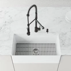 Vigo Matte Stone 33" Farmhouse Single Basin Stone Composite Kitchen Sink with Single Hole 1.8 GPM Kitchen Faucet -Kraus Sales Shop vigo vg15981 alternate image 3
